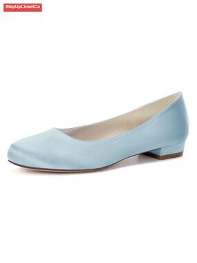 Satin Wedding Flats Round Toe Bridal Ballet Flats Low Heel Slip On Evening